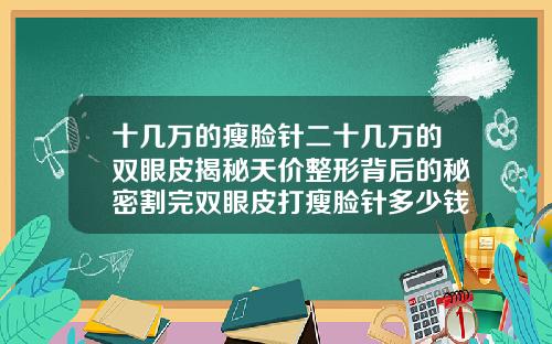 十几万的瘦脸针二十几万的双眼皮揭秘天价整形背后的秘密割完双眼皮打瘦脸针多少钱