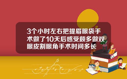3个小时左右把提眉眼袋手术做了10天后感受颇多做双眼皮割眼角手术时间多长