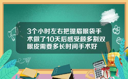 3个小时左右把提眉眼袋手术做了10天后感受颇多割双眼皮需要多长时间手术好